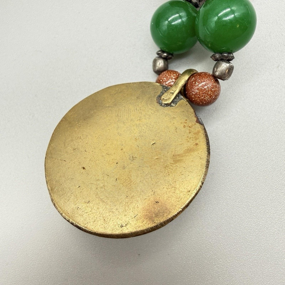 Tibetan Inlay Dome Pendant Necklace Boho Mixed Glass/Semi Precious Beads & Stone - Picture 12 of 16